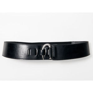 Susan Graver Faux Leather Stretch Belt with Front Hook Closure Black XXS/XS Size